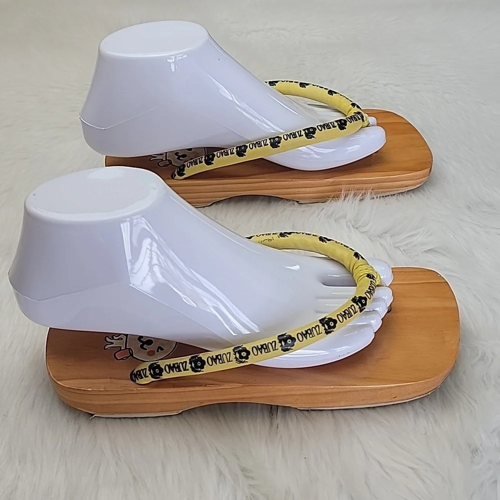 ZUBAO Geisha Japanese Style Wood Open Toe Slip On Yellow Thong Flip Flop Sandals
